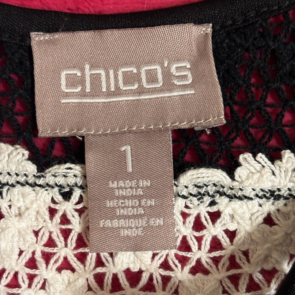 Chico’s Black White Crochet Lace Zip Front Vest Size 1 Cotton - Picture 3 of 9